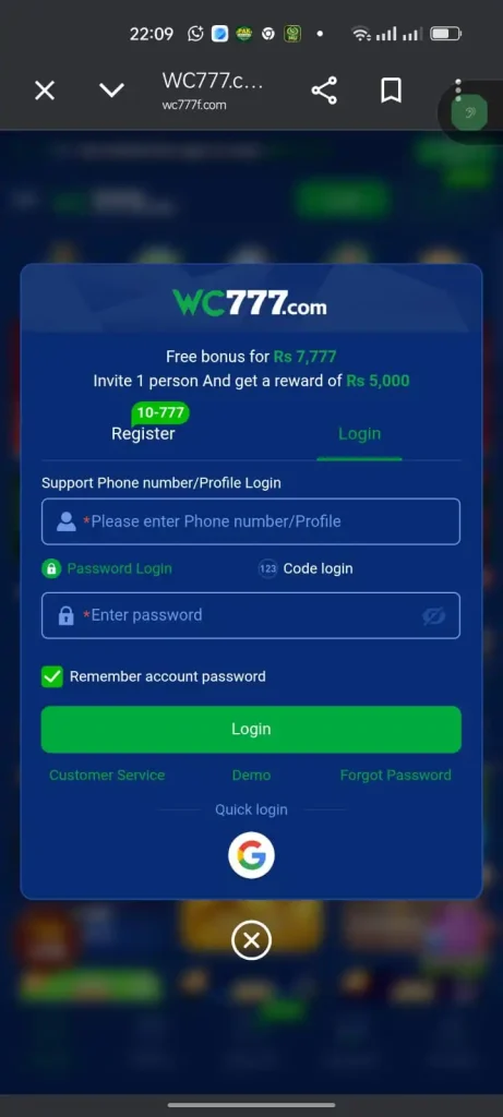 wc777 Login